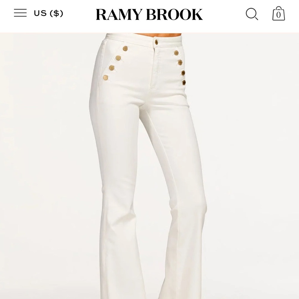 Ramy Brook White Flared Pants with Buttons
